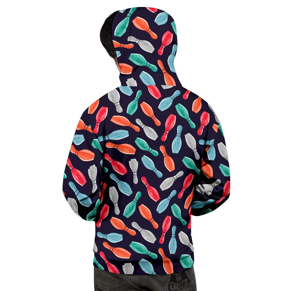 Bowling Pins Watercolor Print Pattern Men's Hoodie-grizzshop