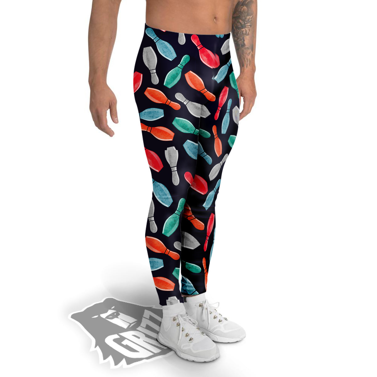 Bowling Pins Watercolor Print Pattern Men's Leggings-grizzshop