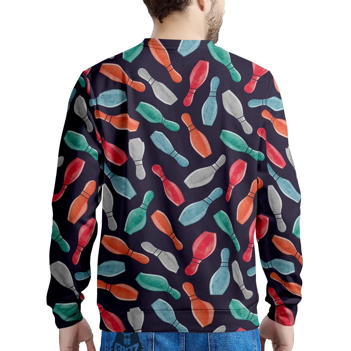 Bowling Pins Watercolor Print Pattern Men's Sweatshirt-grizzshop