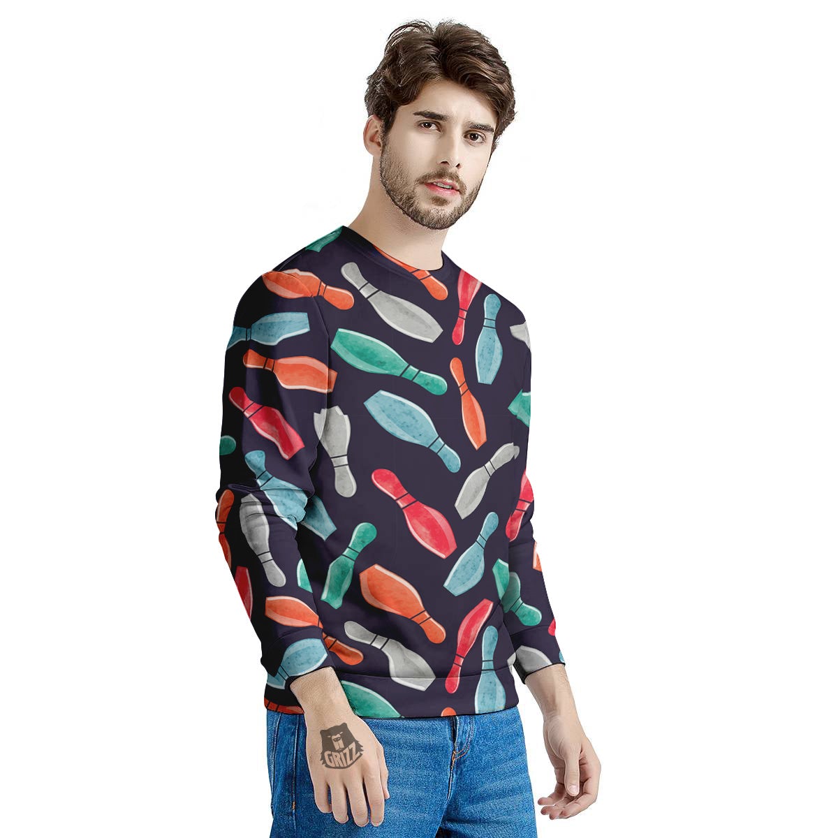 Bowling Pins Watercolor Print Pattern Men's Sweatshirt-grizzshop