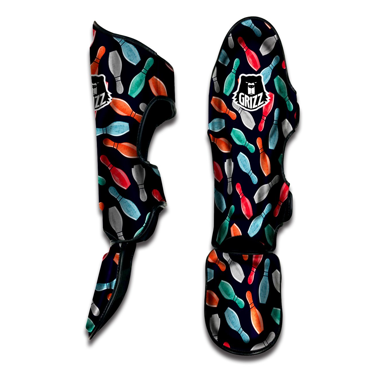 Bowling Pins Watercolor Print Pattern Muay Thai Shin Guards-grizzshop