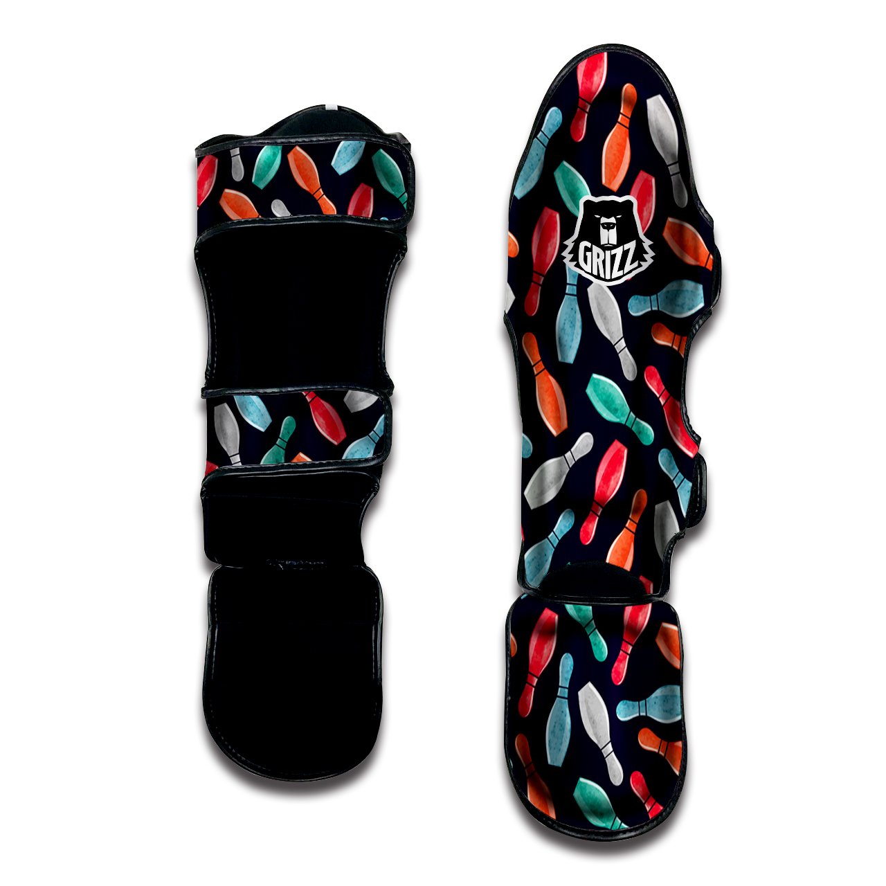 Bowling Pins Watercolor Print Pattern Muay Thai Shin Guards-grizzshop
