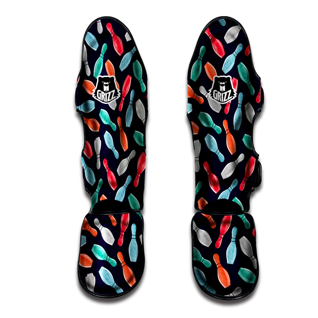 Bowling Pins Watercolor Print Pattern Muay Thai Shin Guards-grizzshop