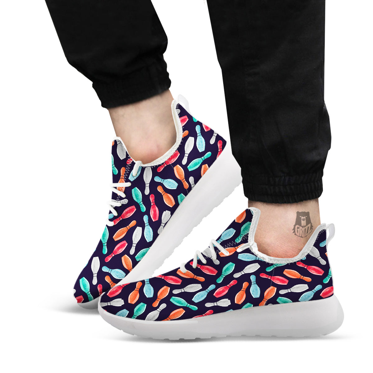 Bowling Pins Watercolor Print Pattern White Athletic Shoes-grizzshop