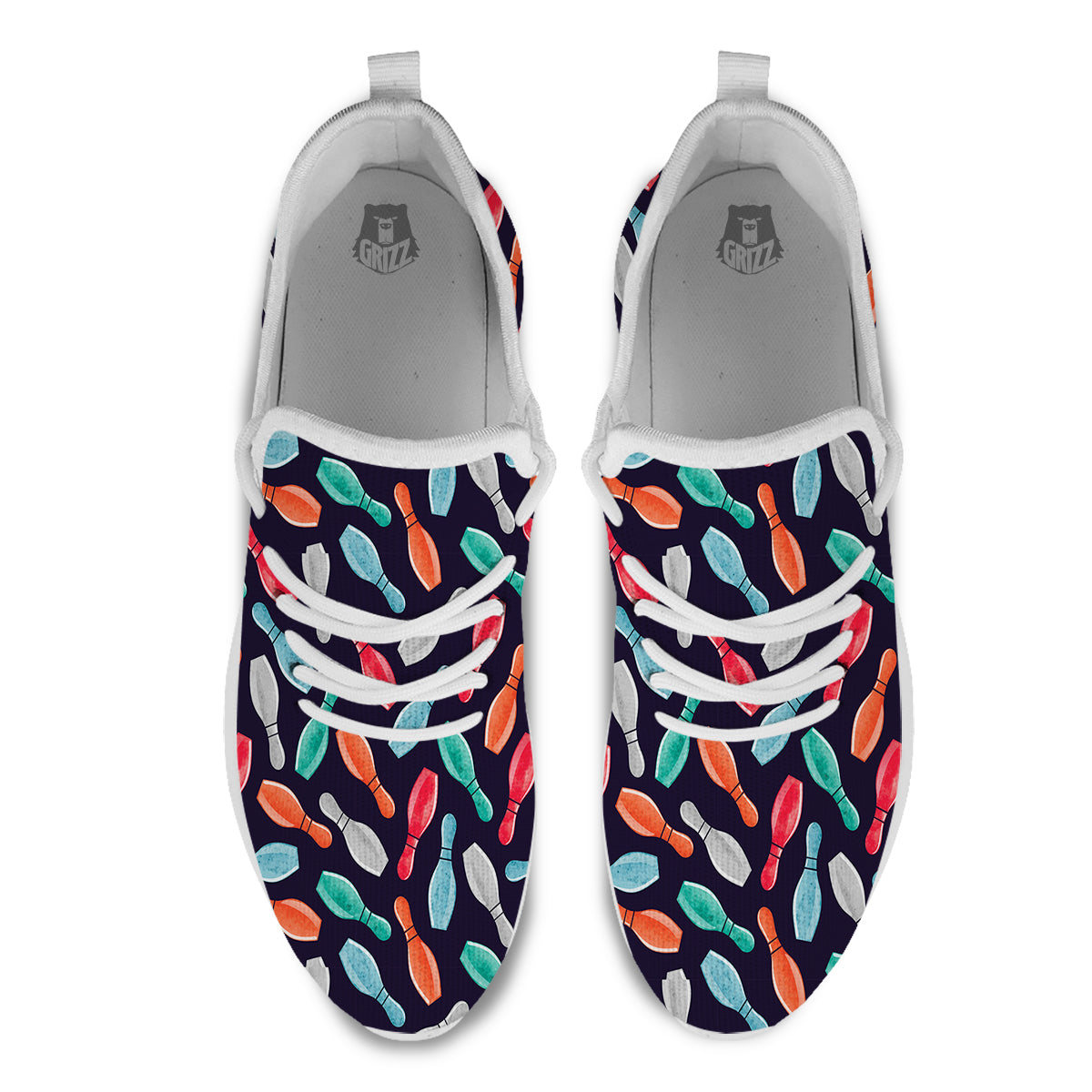 Bowling Pins Watercolor Print Pattern White Athletic Shoes-grizzshop