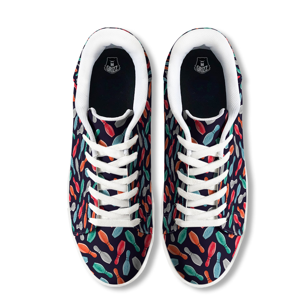 Bowling Pins Watercolor Print Pattern White Low Top Sneakers-grizzshop