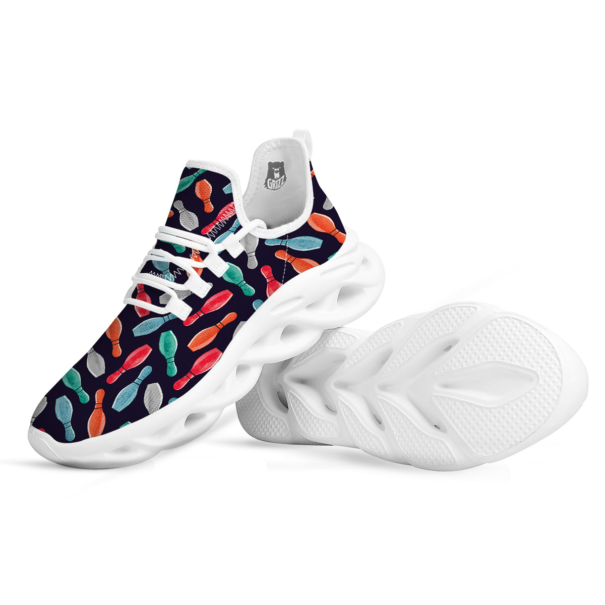 Bowling Pins Watercolor Print Pattern White Running Shoes-grizzshop