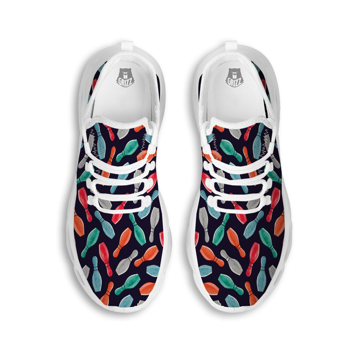 Bowling Pins Watercolor Print Pattern White Running Shoes-grizzshop