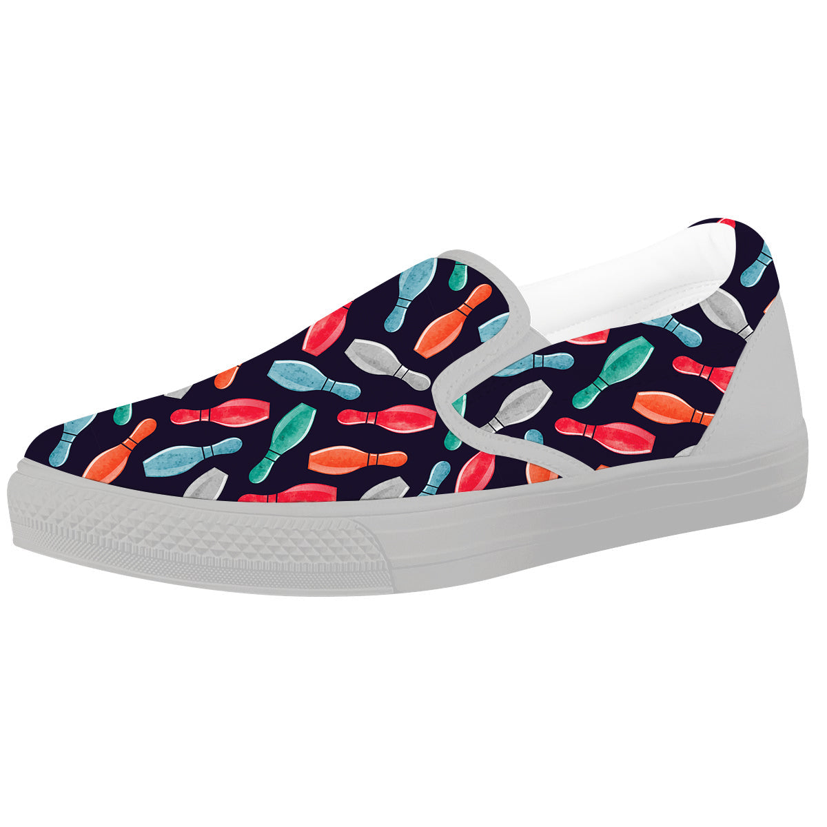 Bowling Pins Watercolor Print Pattern White Slip On Shoes-grizzshop