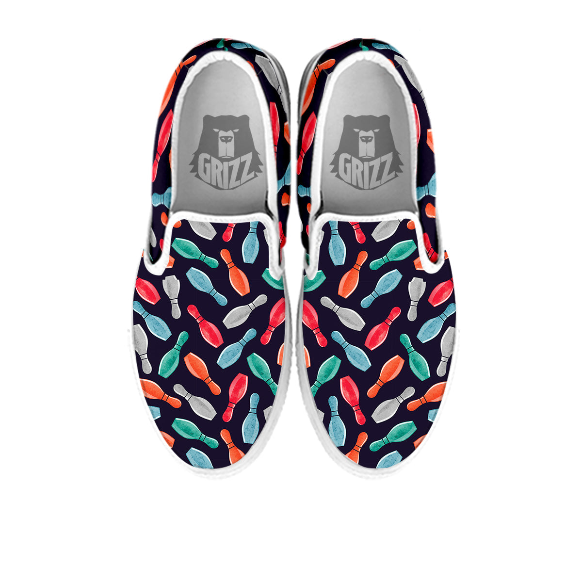 Bowling Pins Watercolor Print Pattern White Slip On Shoes-grizzshop