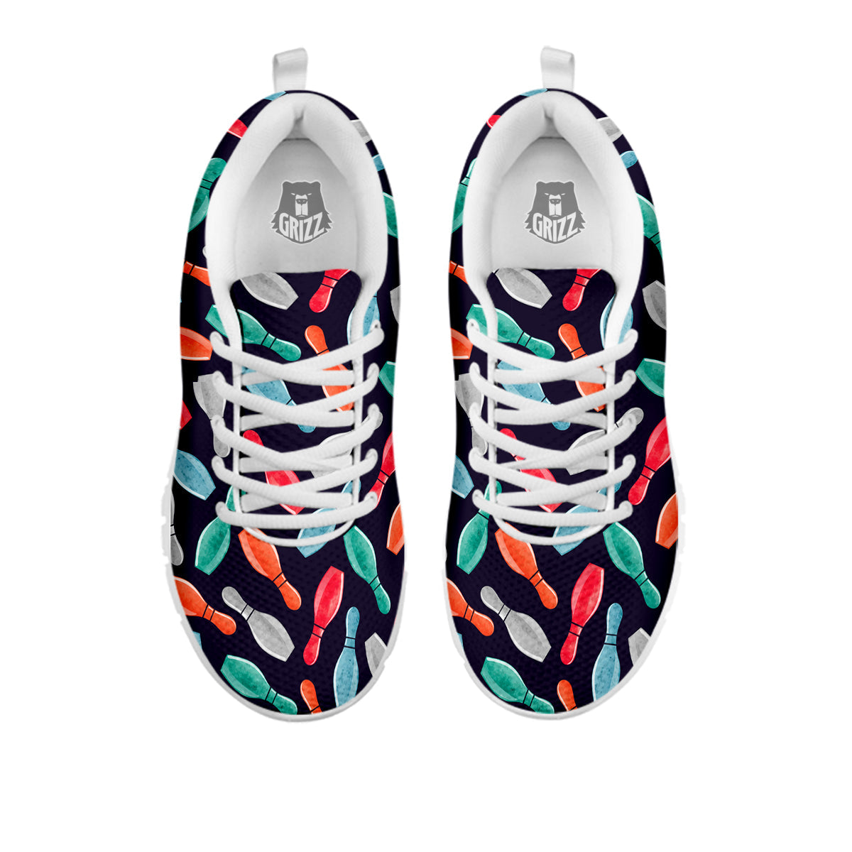 Bowling Pins Watercolor Print Pattern White Sneaker-grizzshop