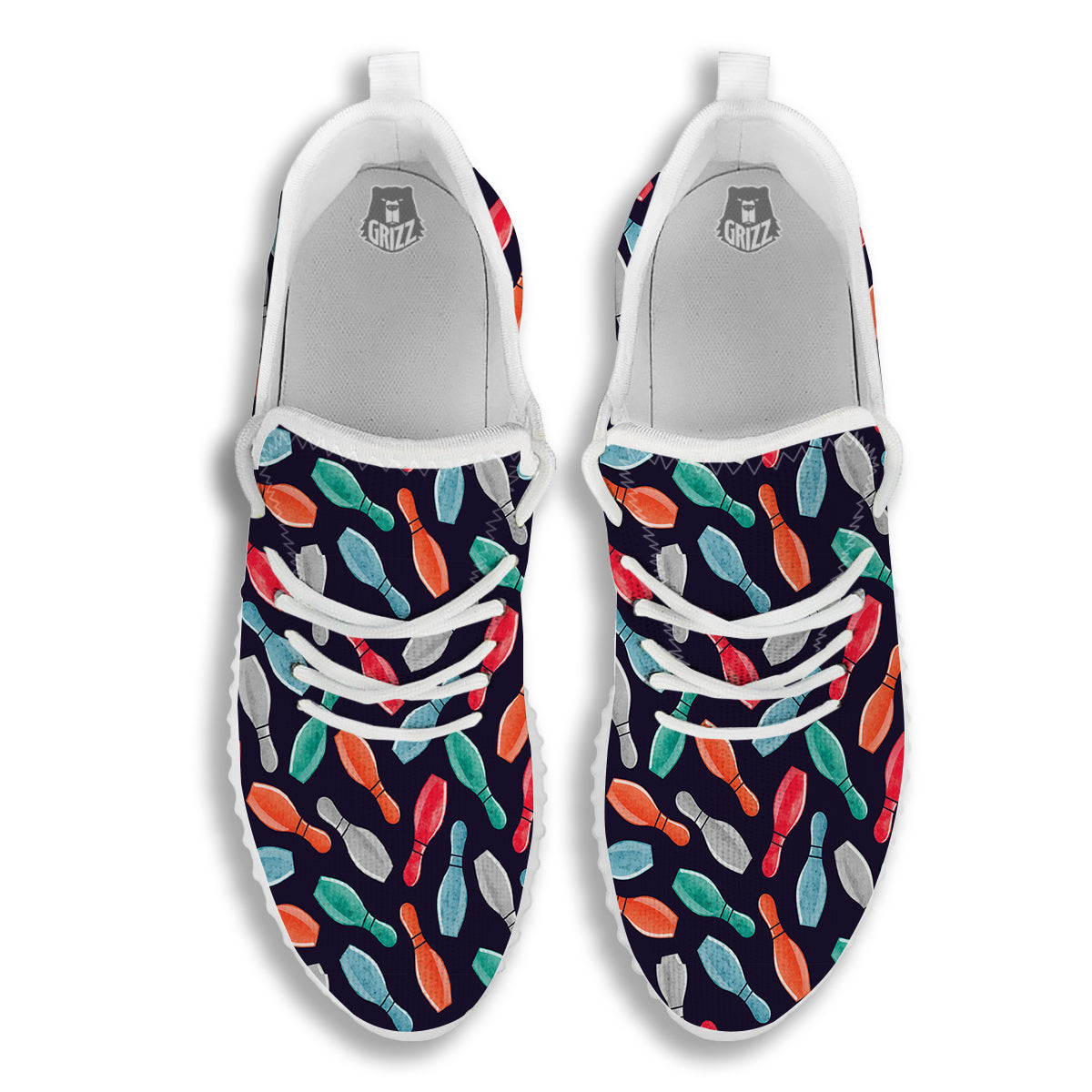 Bowling Pins Watercolor Print Pattern White Walking Shoes-grizzshop