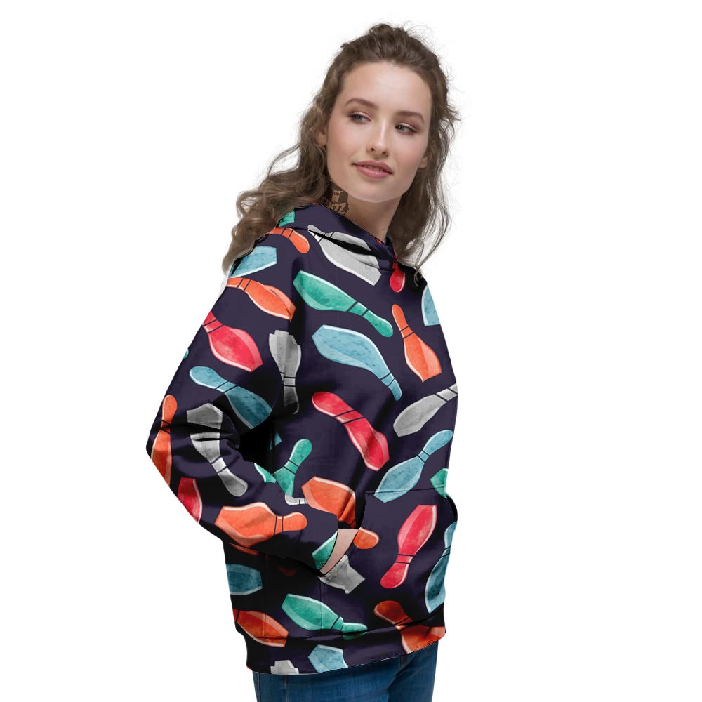 Bowling Pins Watercolor Print Pattern Women's Hoodie-grizzshop