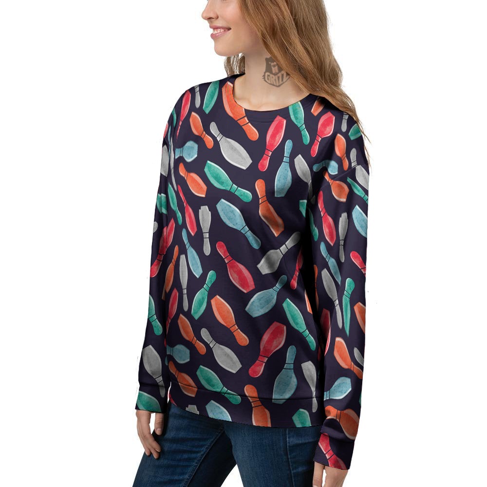 Bowling Pins Watercolor Print Pattern Women's Sweatshirt-grizzshop