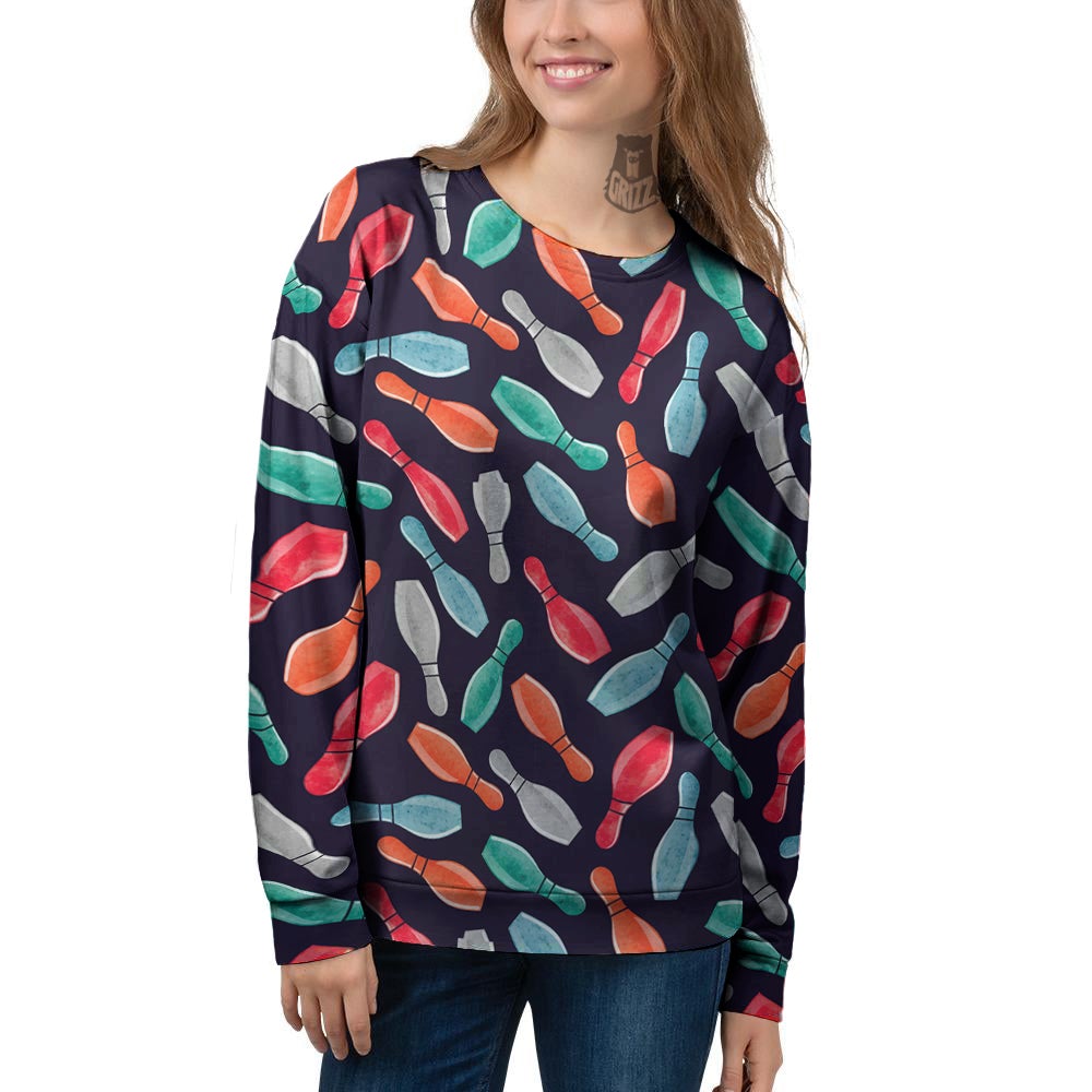 Bowling Pins Watercolor Print Pattern Women's Sweatshirt-grizzshop