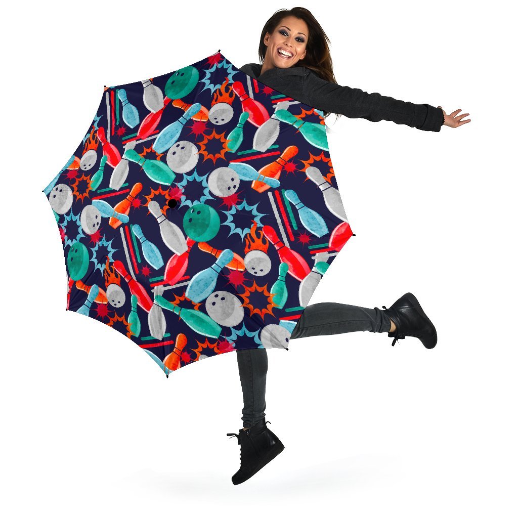 Bowling Stike Pattern Print Automatic Foldable Umbrella-grizzshop