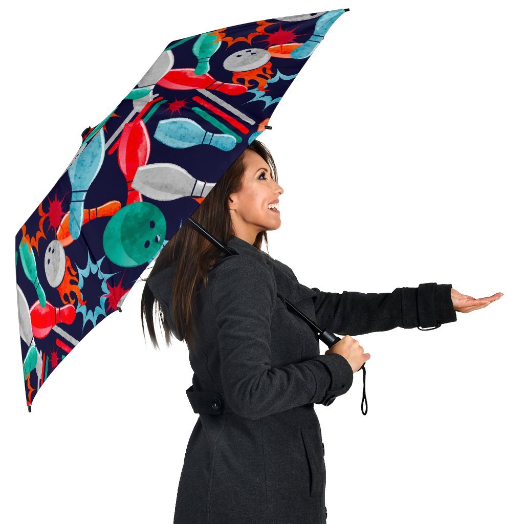 Bowling Stike Pattern Print Automatic Foldable Umbrella-grizzshop