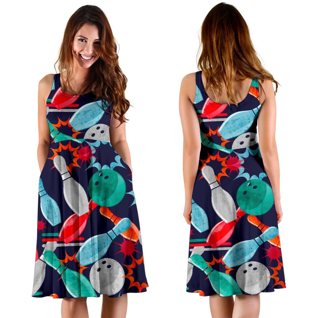 Bowling Stike Pattern Print Dress-grizzshop