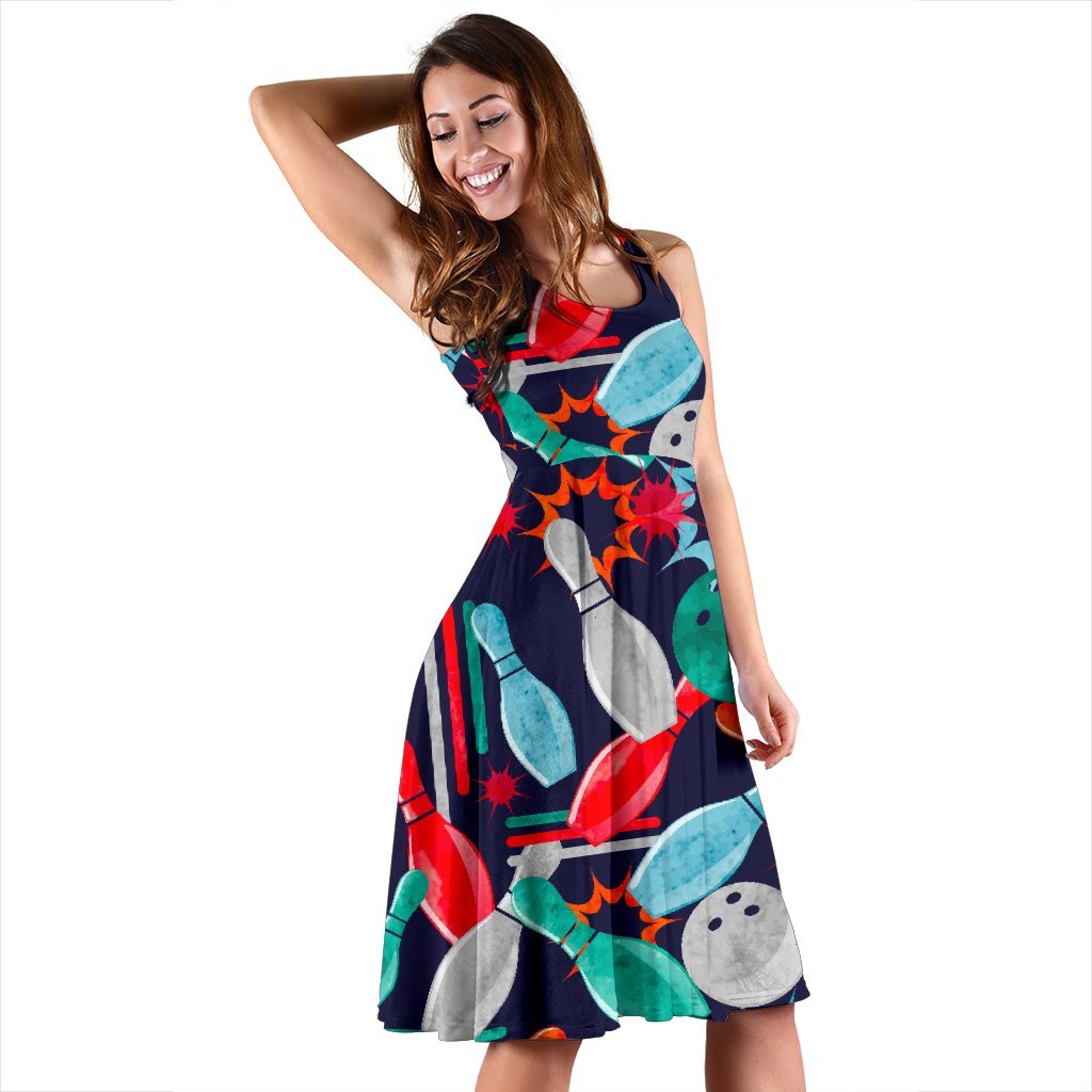 Bowling Stike Pattern Print Dress-grizzshop