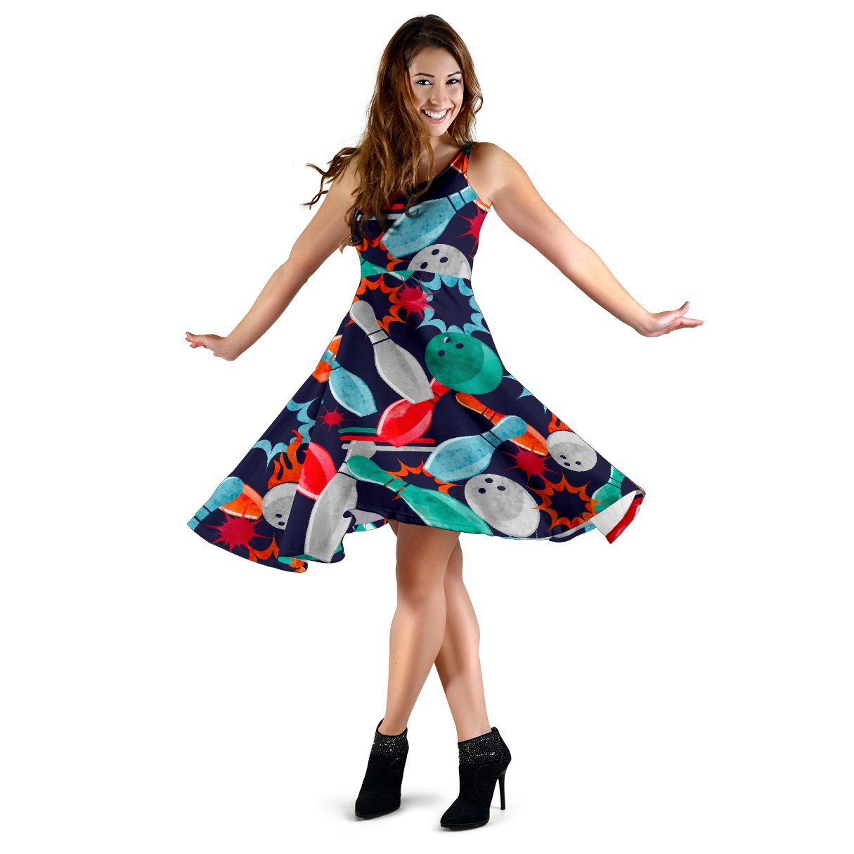 Bowling Stike Pattern Print Dress-grizzshop