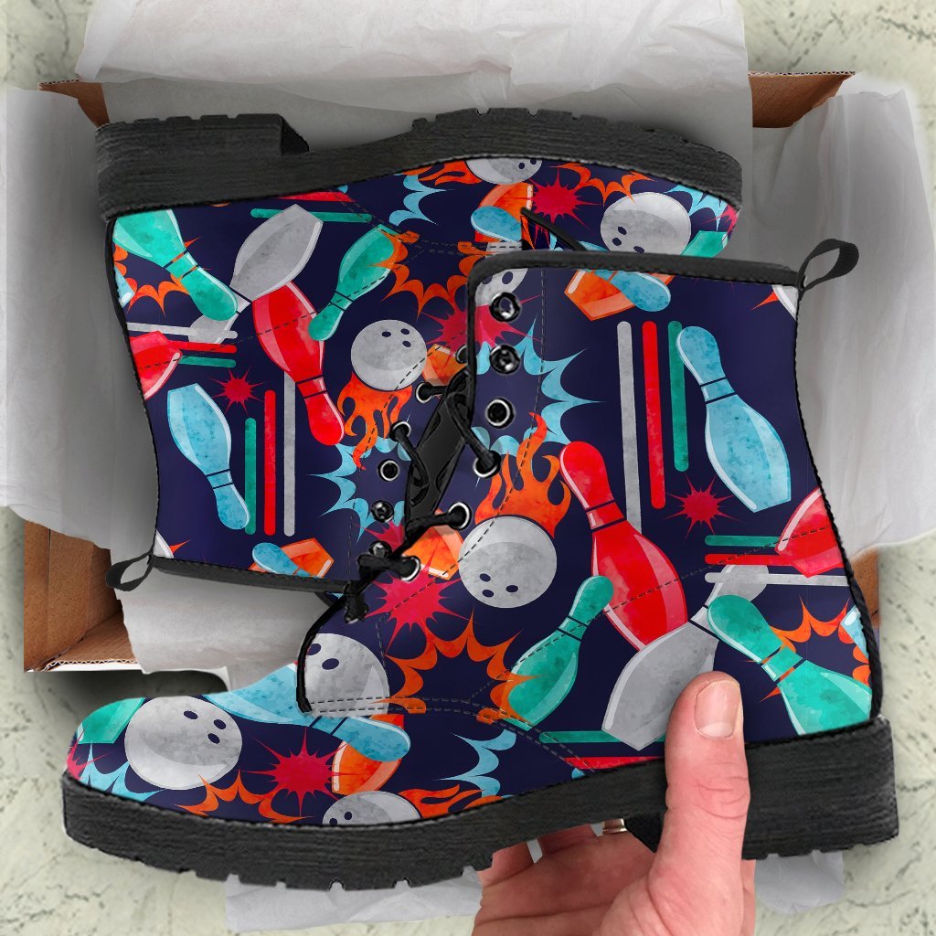 Bowling Stike Pattern Print Men Women Leather Boots-grizzshop