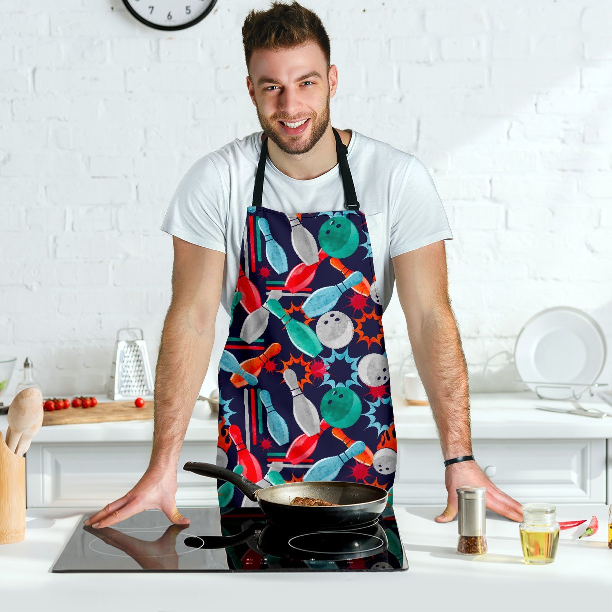 Bowling Stike Pattern Print Men's Apron-grizzshop