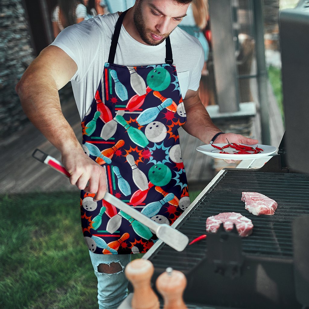 Bowling Stike Pattern Print Men's Apron-grizzshop