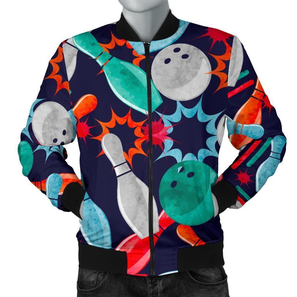 Bowling Stike Pattern Print Men's Bomber Jacket-grizzshop