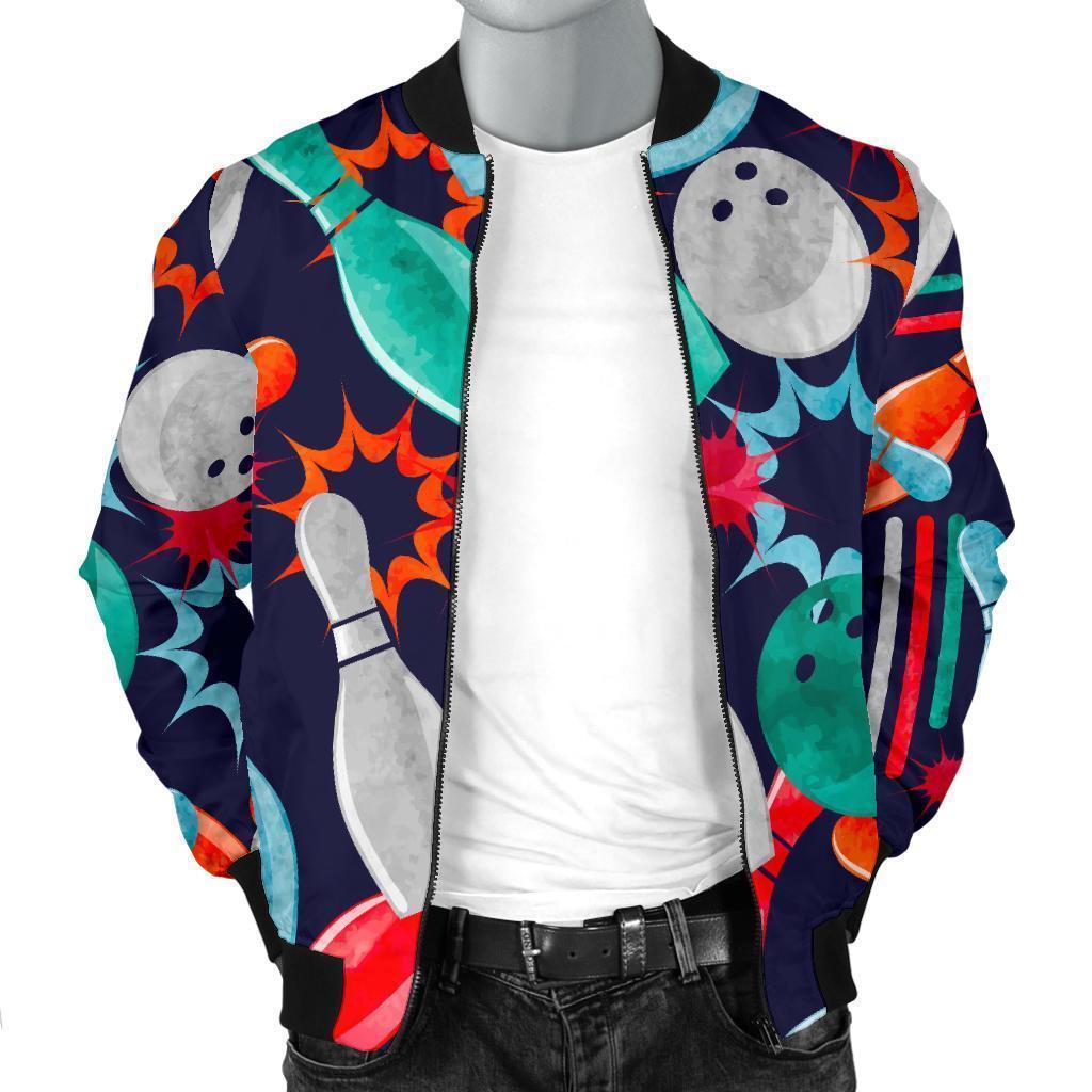 Bowling Stike Pattern Print Men's Bomber Jacket-grizzshop