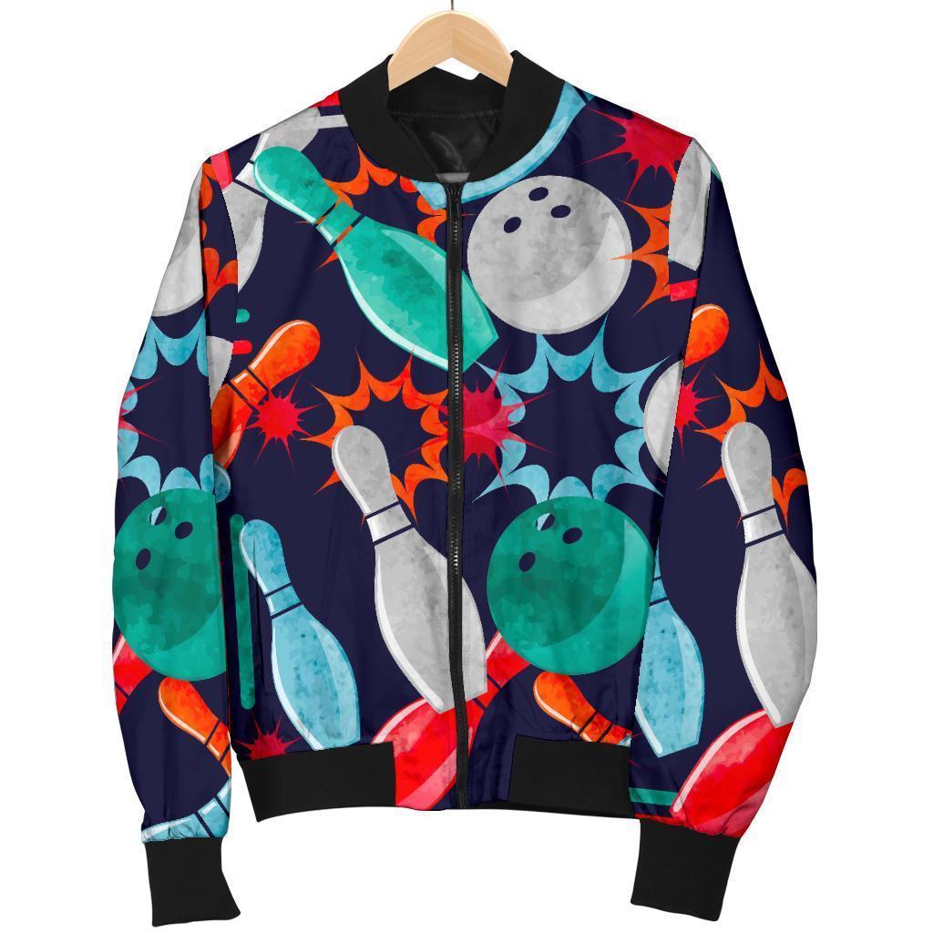Bowling Stike Pattern Print Men's Bomber Jacket-grizzshop