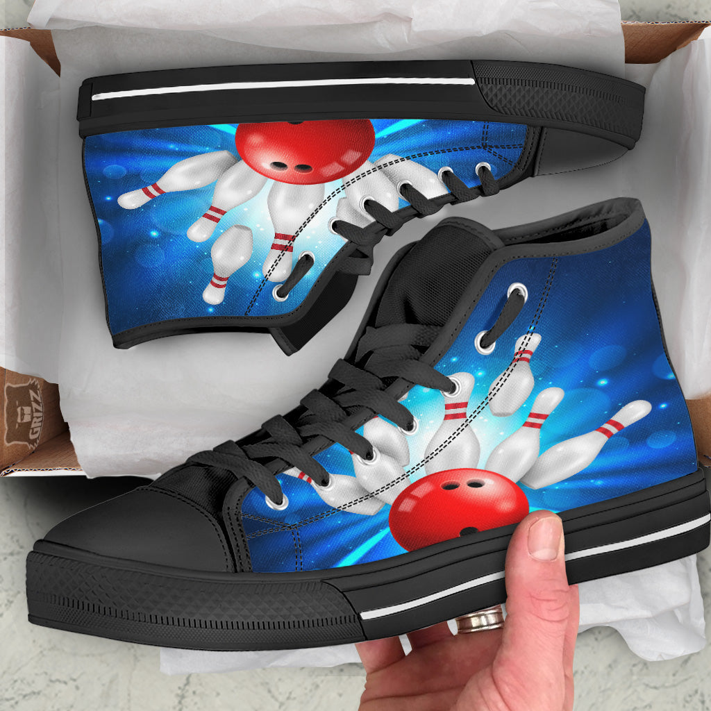 Bowling Strike Print Black High Top Shoes-grizzshop