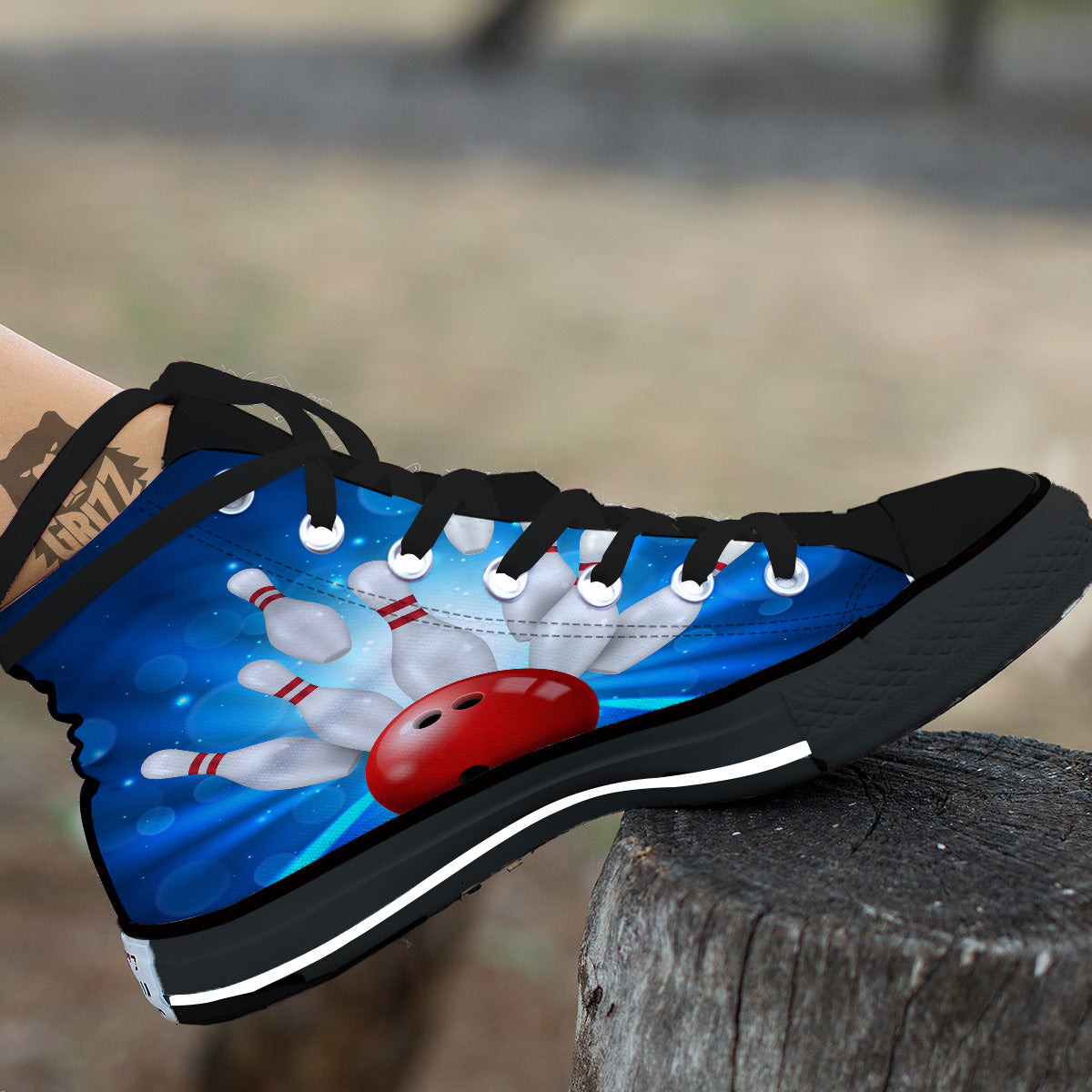 Bowling Strike Print Black High Top Shoes-grizzshop