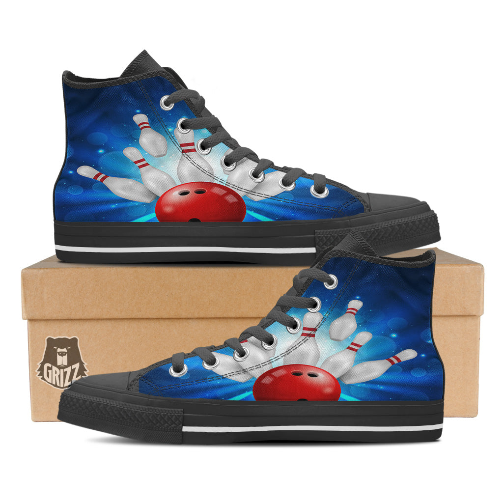 Bowling Strike Print Black High Top Shoes-grizzshop