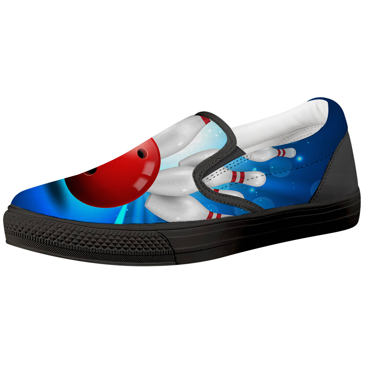 Bowling Strike Print Black Slip On Shoes-grizzshop