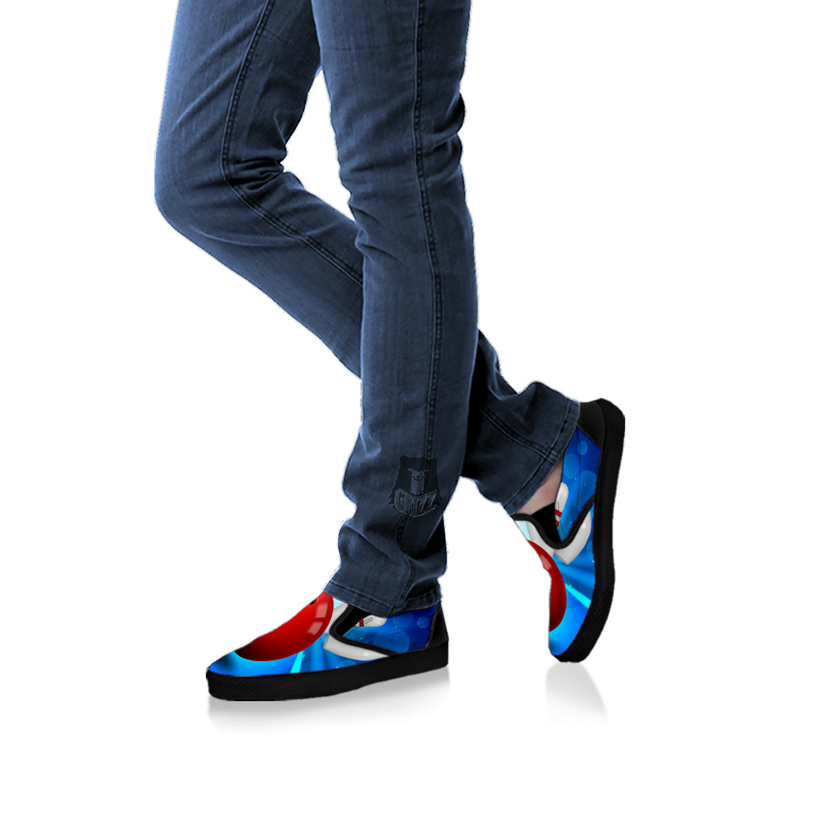Bowling Strike Print Black Slip On Shoes-grizzshop