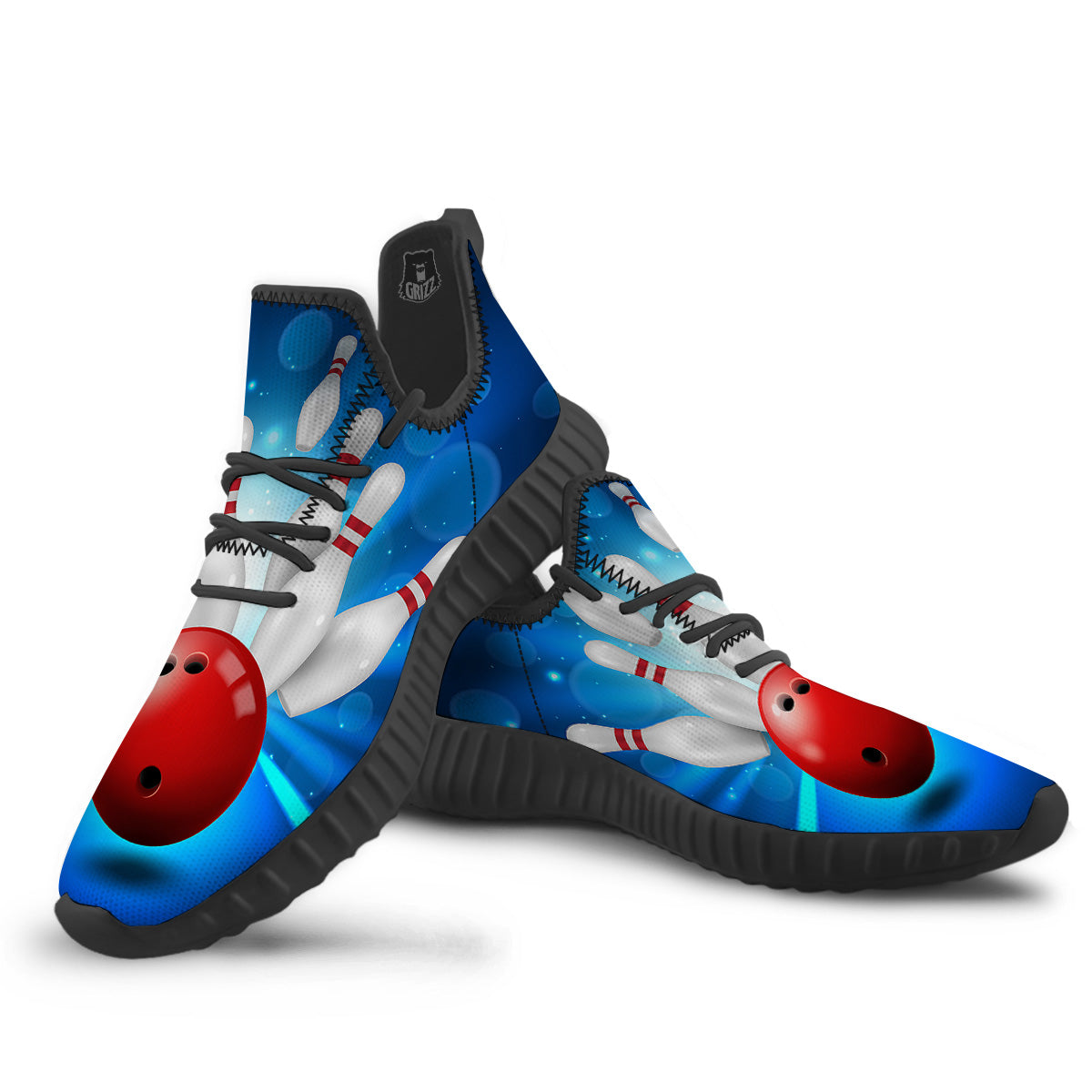 Bowling Strike Print Black Walking Shoes-grizzshop