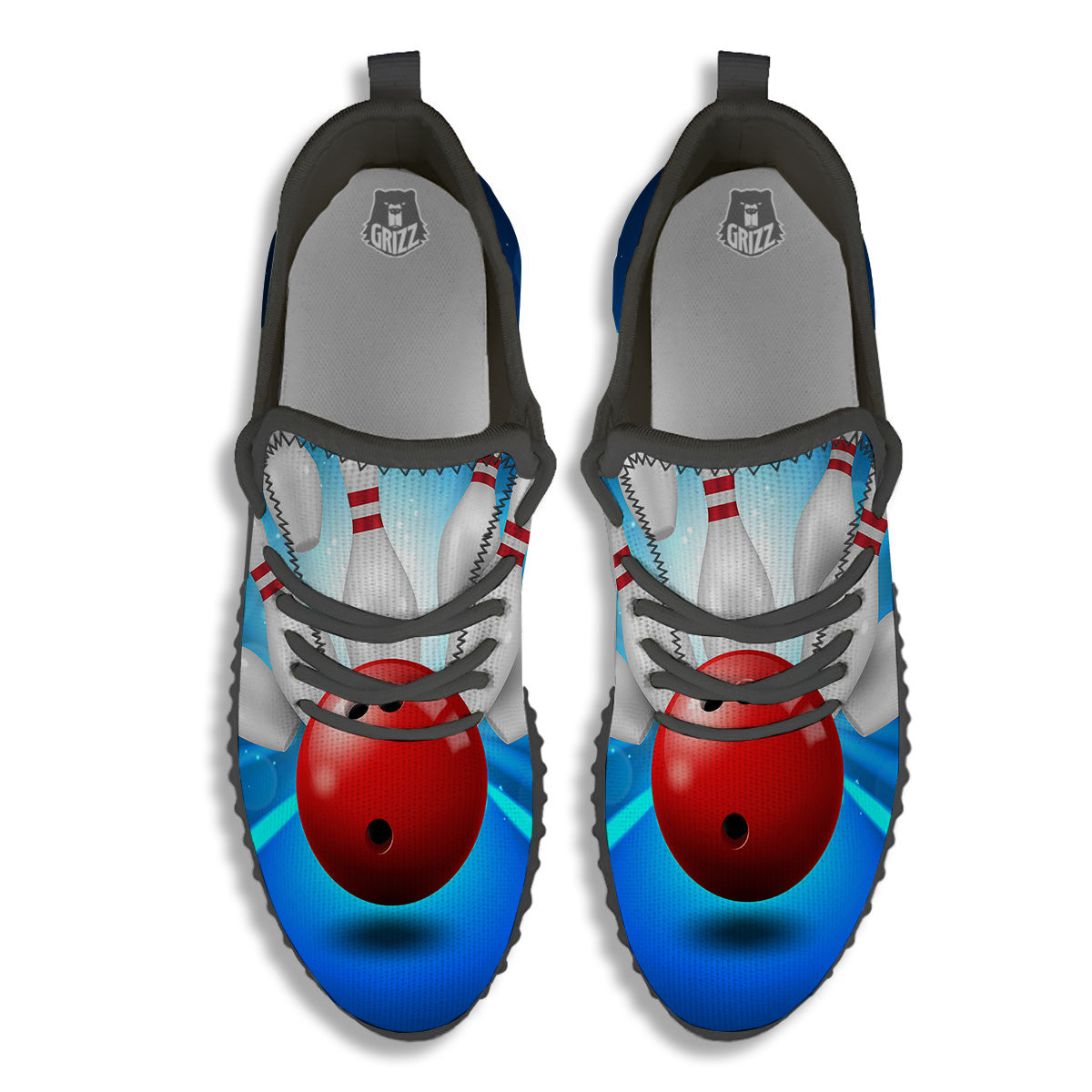 Bowling Strike Print Black Walking Shoes-grizzshop