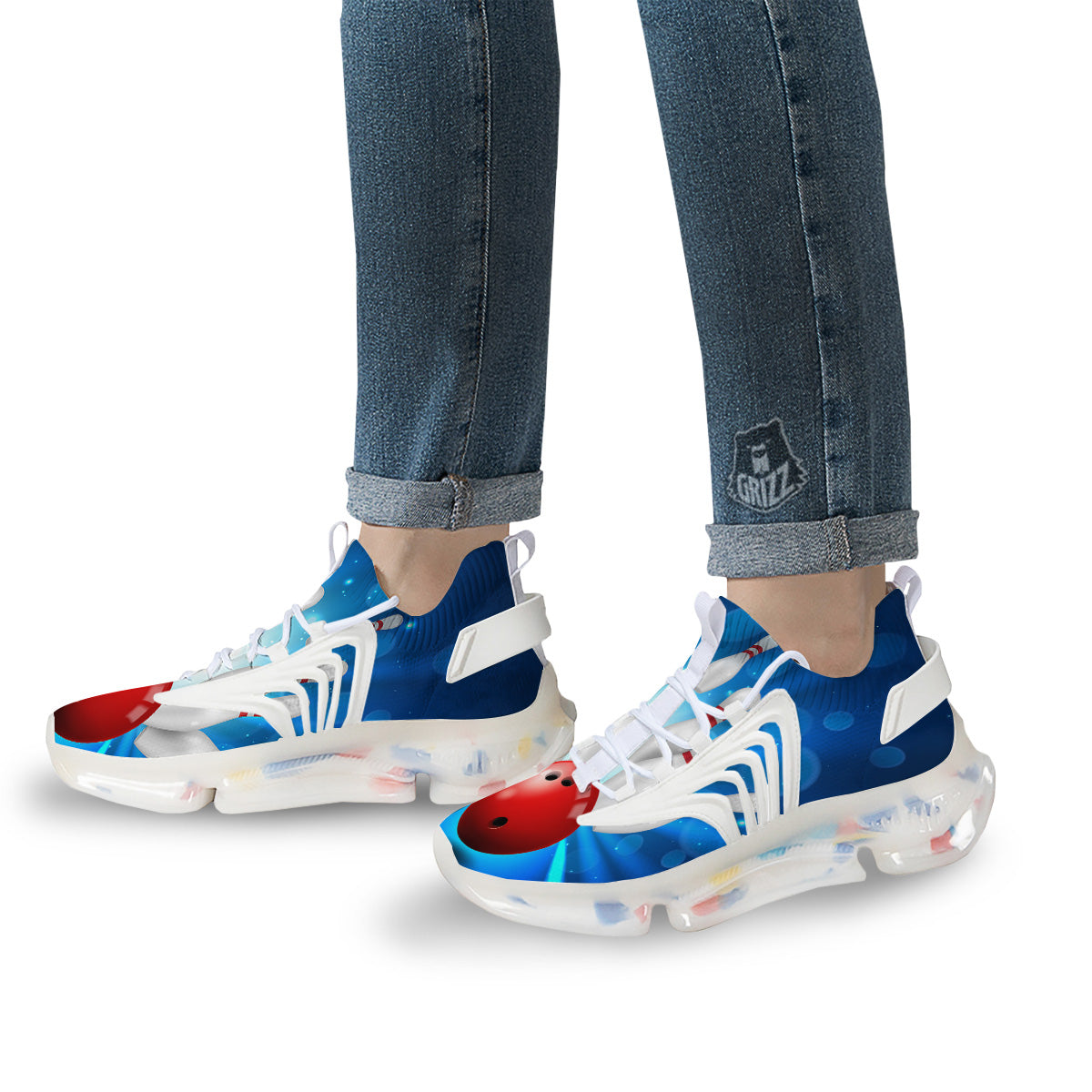 Bowling Strike Print White Gym Shoes-grizzshop