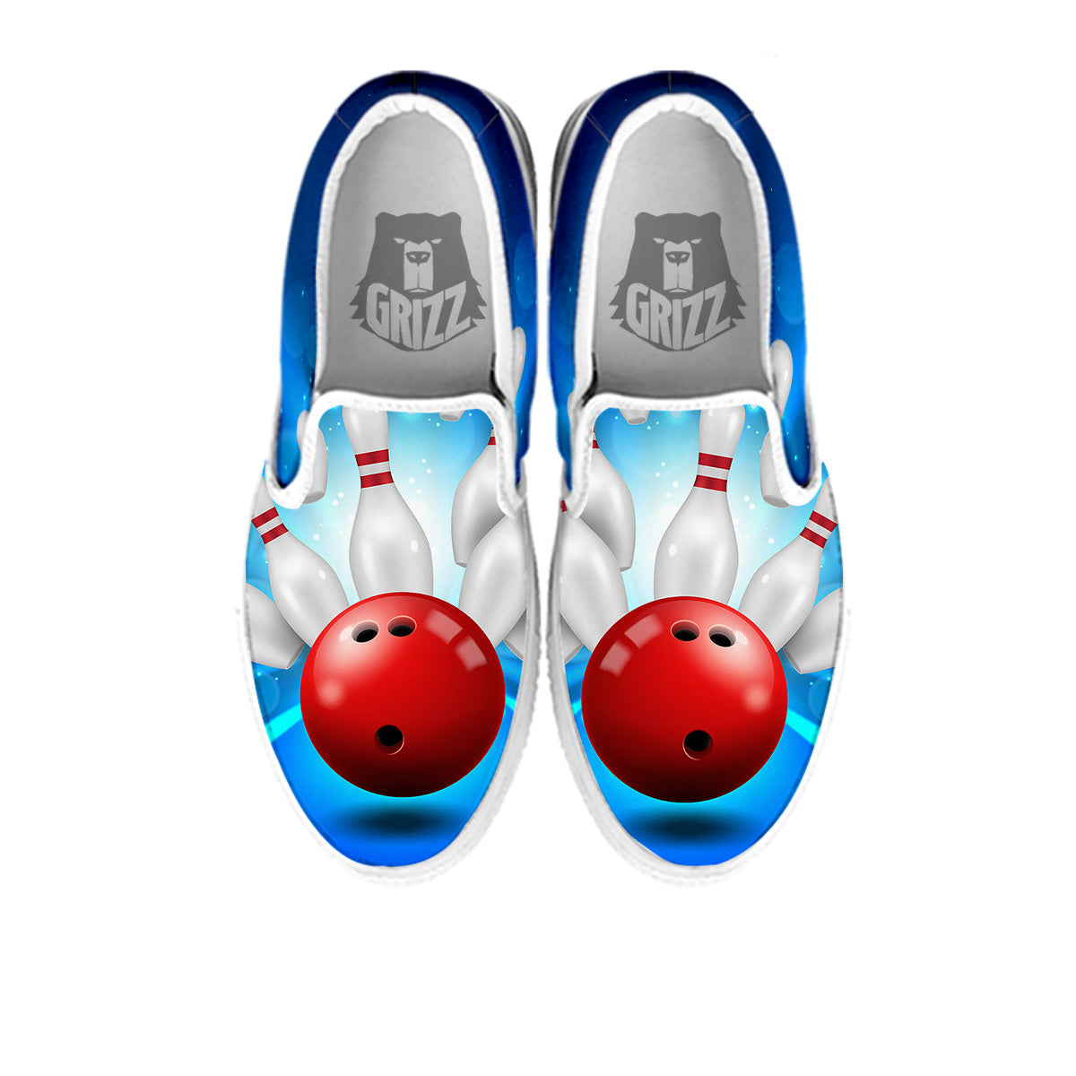Bowling Strike Print White Slip On Shoes-grizzshop