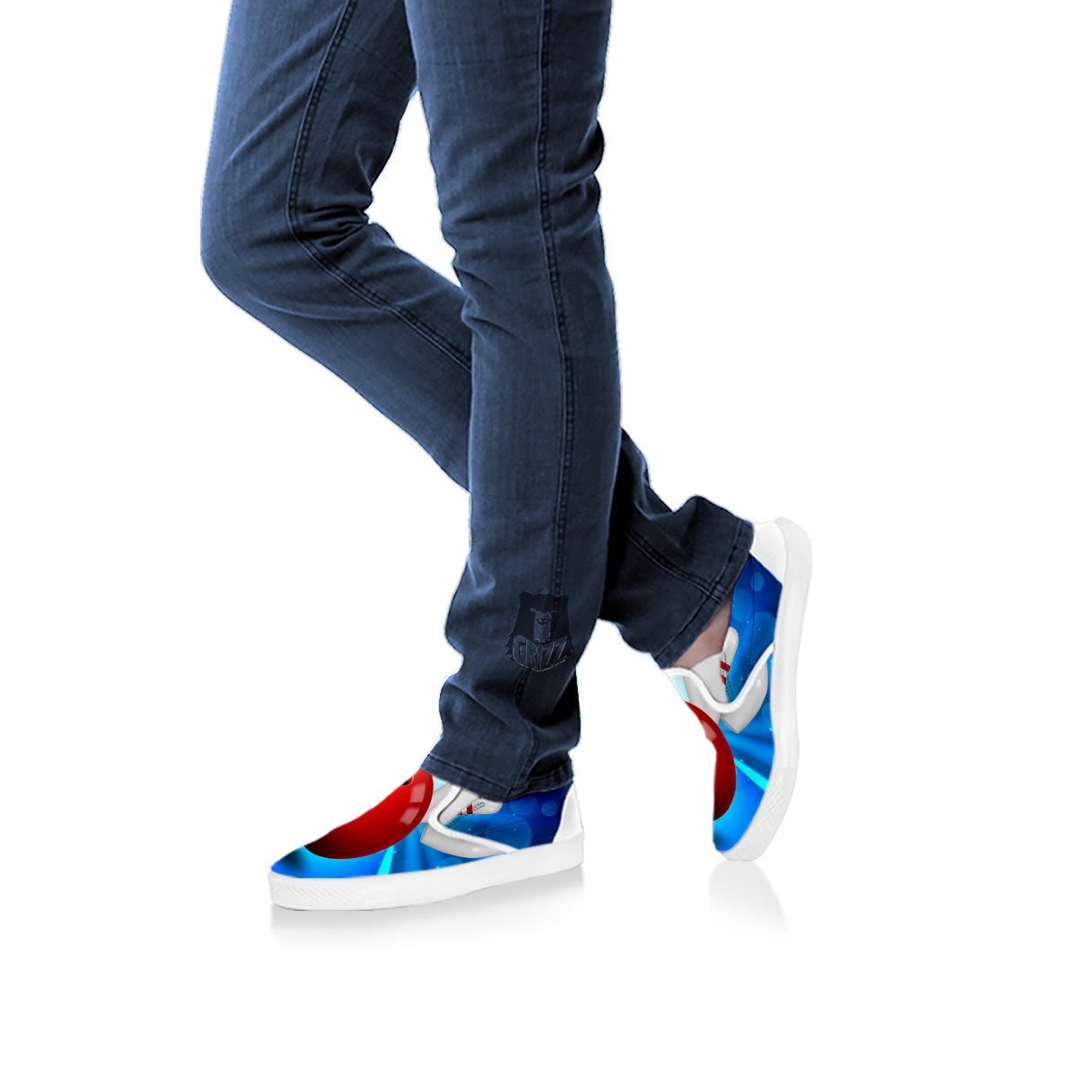 Bowling Strike Print White Slip On Shoes-grizzshop