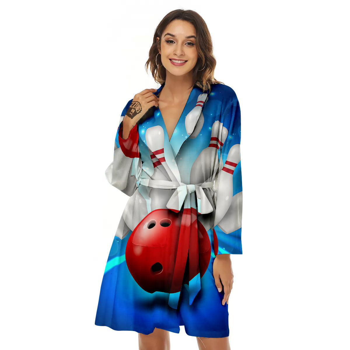 Bowling Strike Print Women's Robe-grizzshop