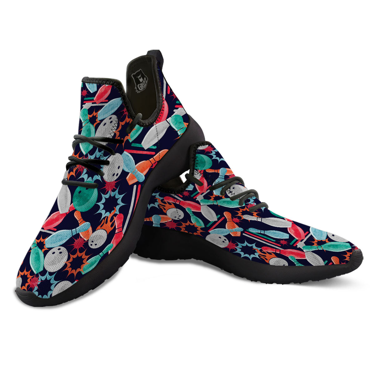 Bowling Theme Watercolor Print Pattern Black Athletic Shoes-grizzshop