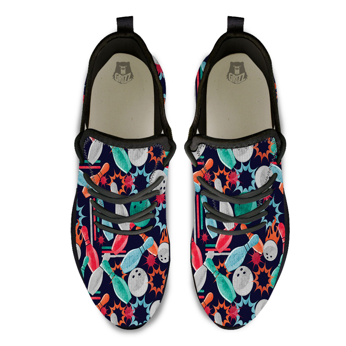 Bowling Theme Watercolor Print Pattern Black Athletic Shoes-grizzshop
