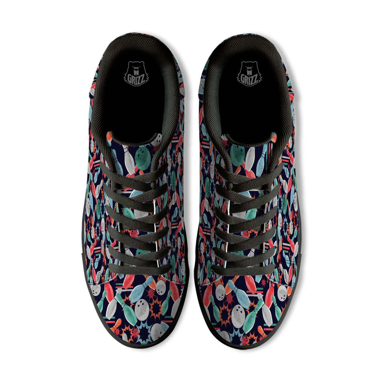 Bowling Theme Watercolor Print Pattern Black Low Top Sneakers-grizzshop
