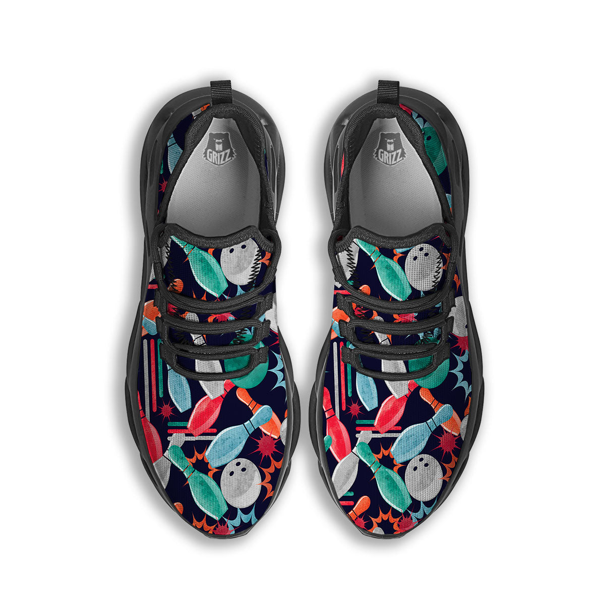 Bowling Theme Watercolor Print Pattern Black Running Shoes-grizzshop