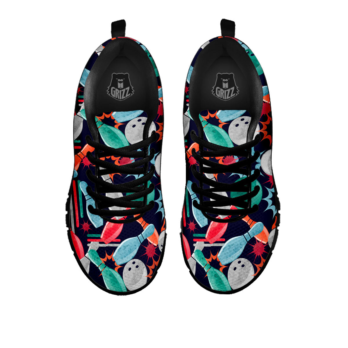 Bowling Theme Watercolor Print Pattern Black Sneaker-grizzshop