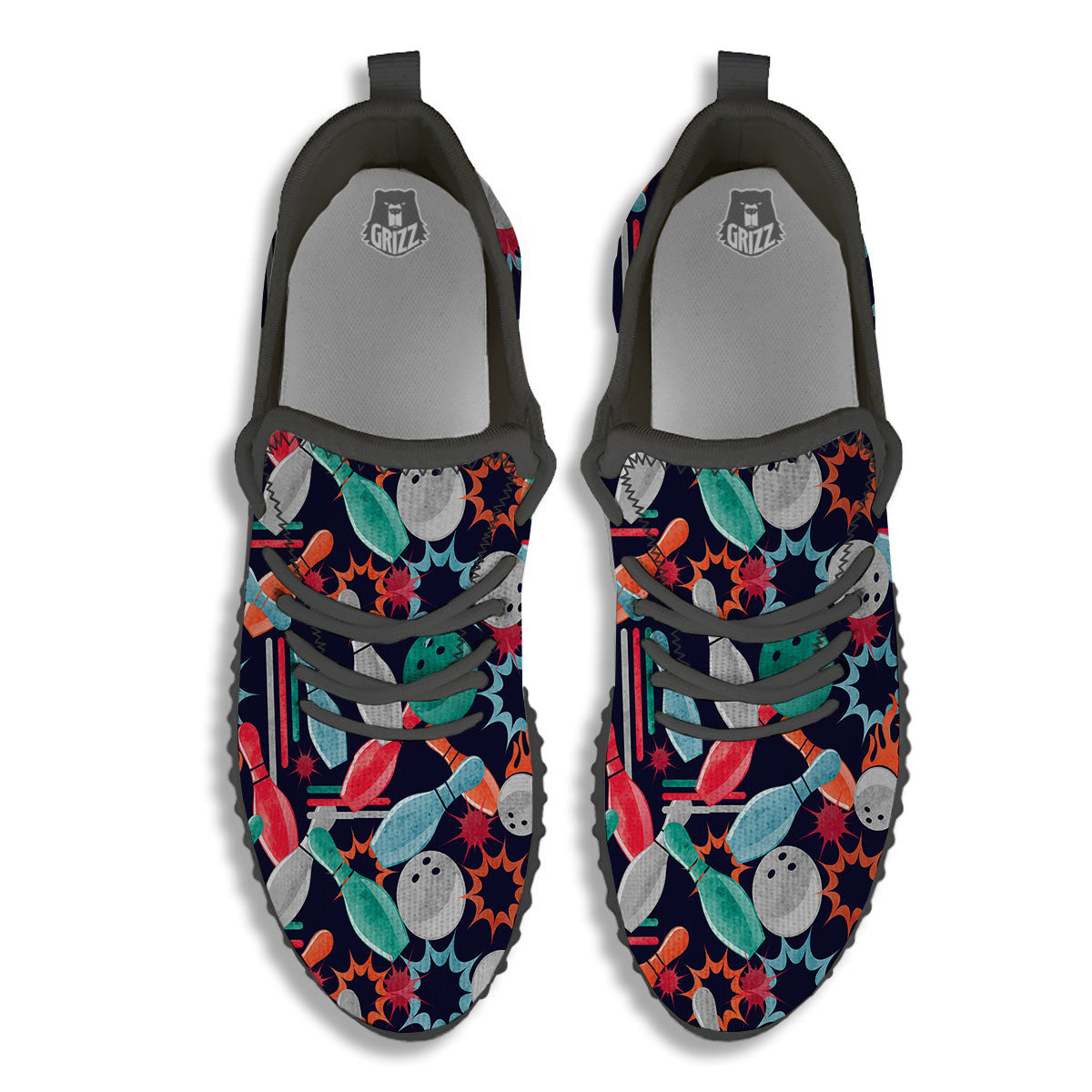 Bowling Theme Watercolor Print Pattern Black Walking Shoes-grizzshop