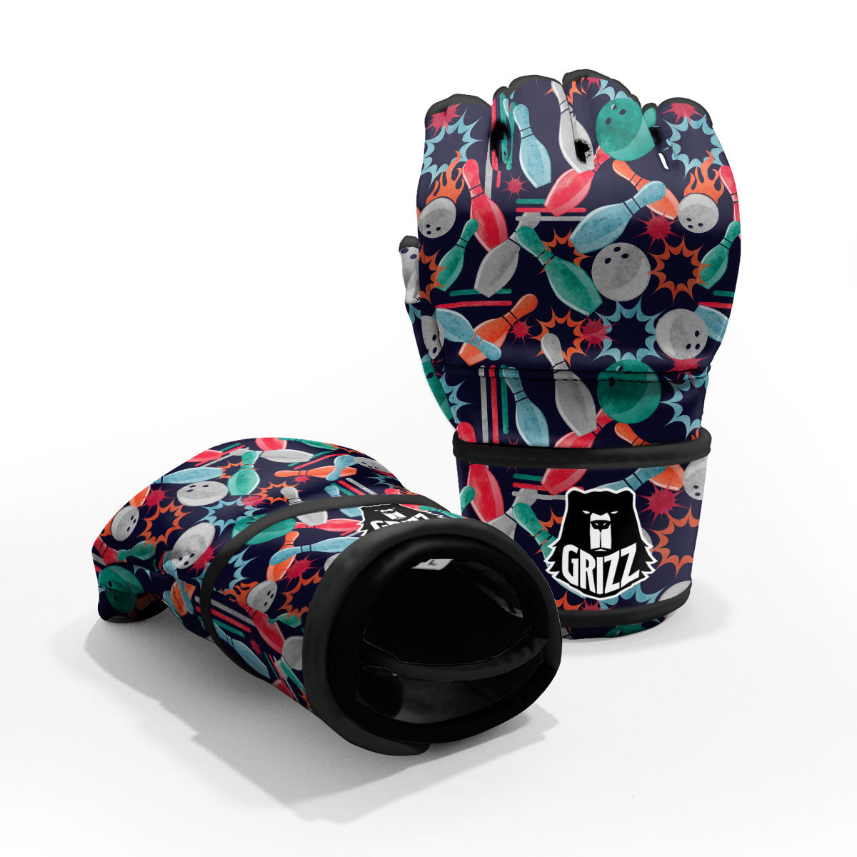 Bowling Theme Watercolor Print Pattern MMA Gloves-grizzshop