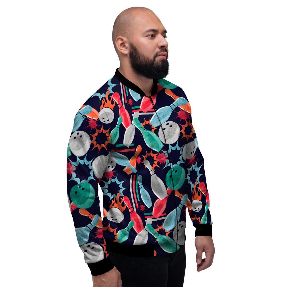 Bowling Theme Watercolor Print Pattern Men's Bomber Jacket-grizzshop