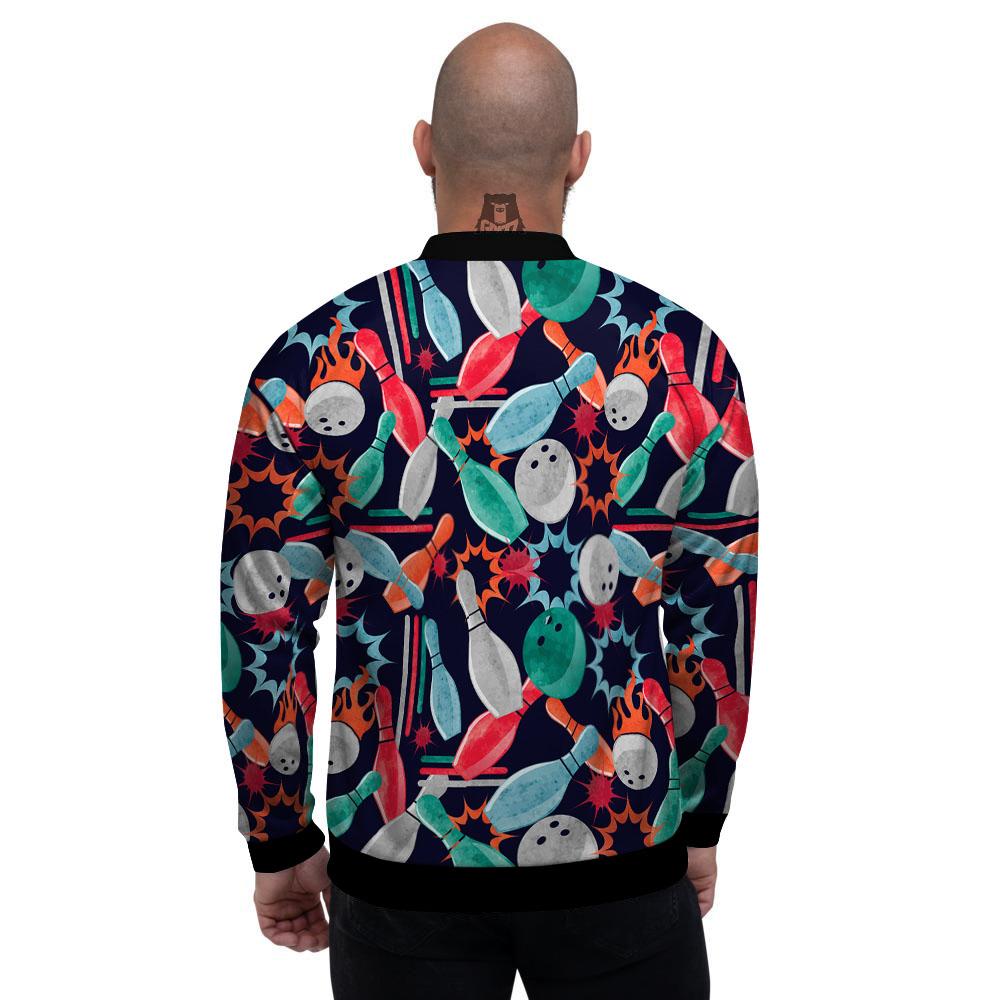 Bowling Theme Watercolor Print Pattern Men's Bomber Jacket-grizzshop